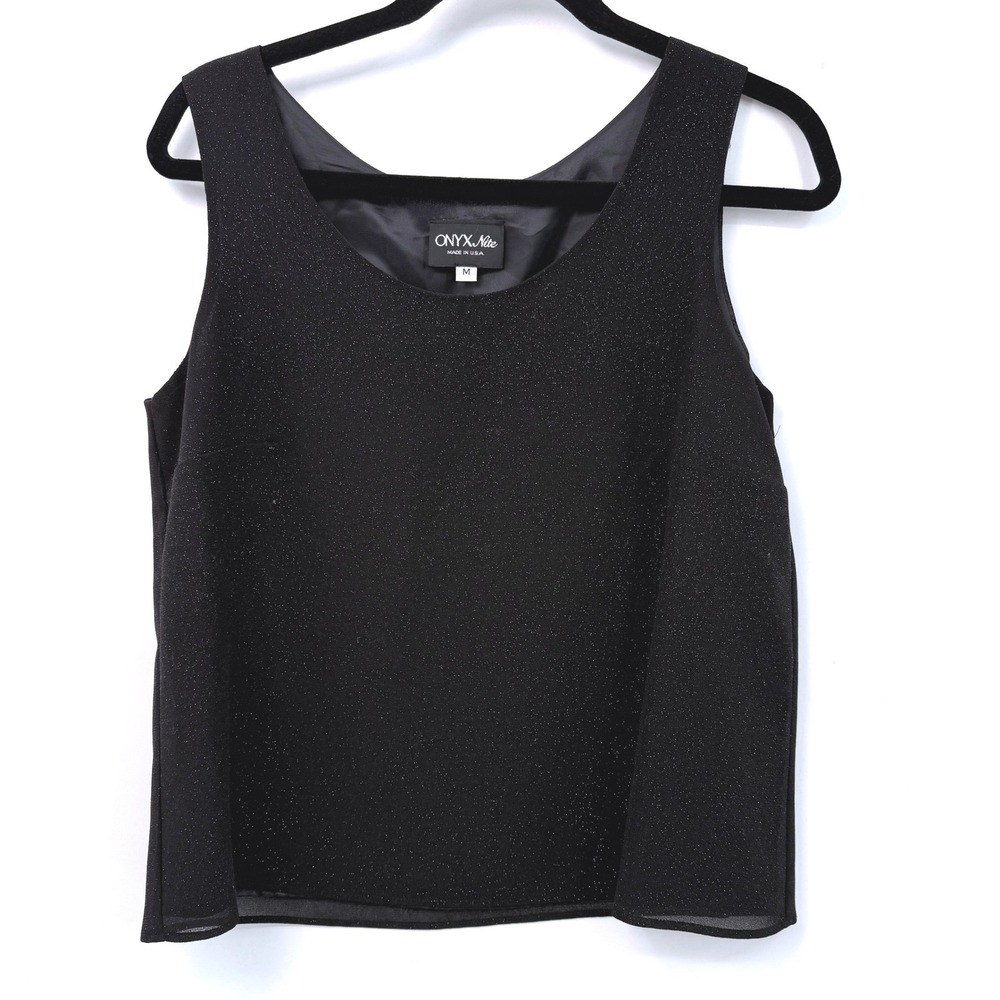Vintage Onyx Nite Tank Top Womens M Black Glitter Shimmer Chic Opalite Sparkle